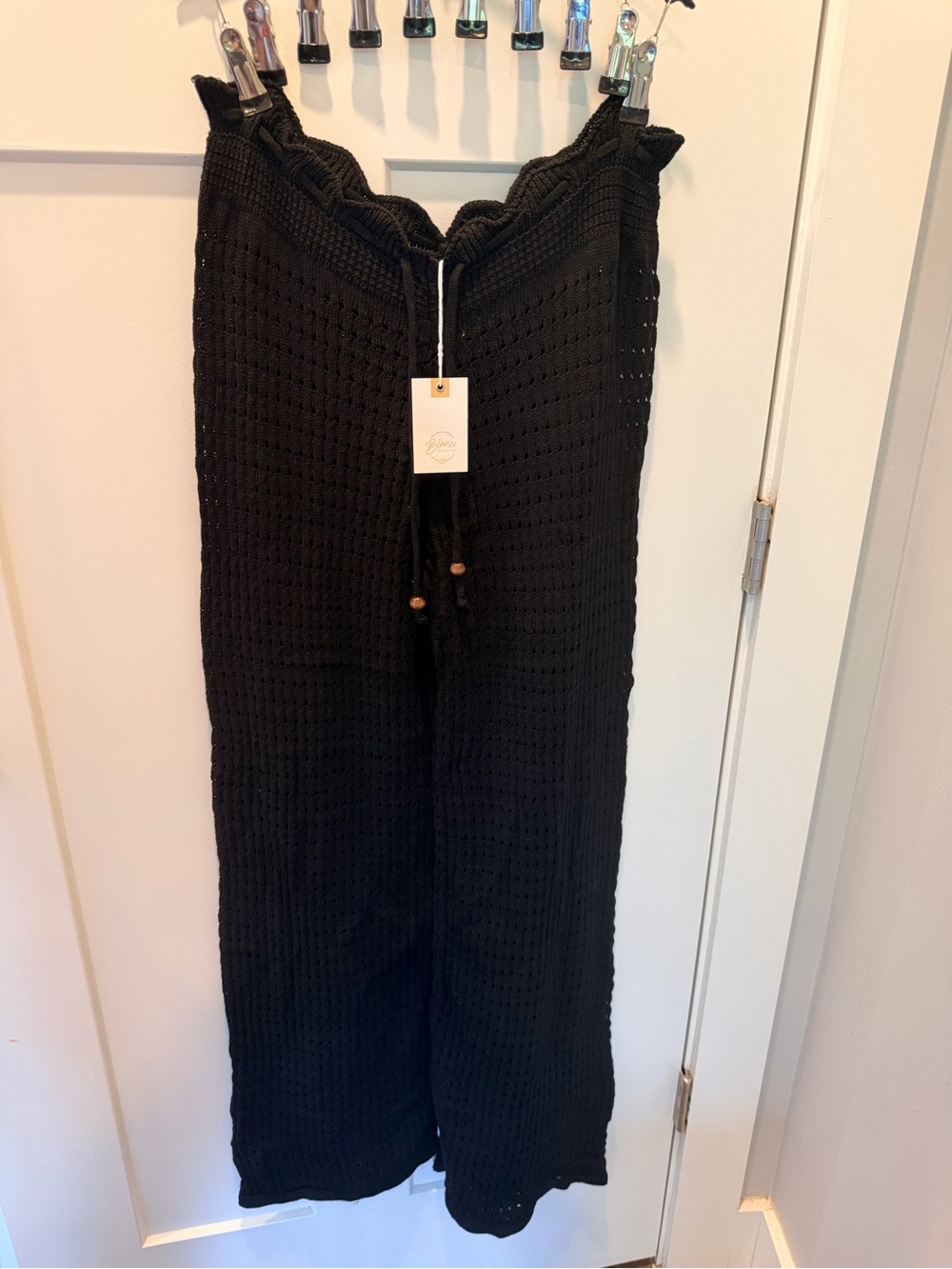 NWT Blanco by Nature Eliza Black Crochet Wide Leg Resort Beach Pants